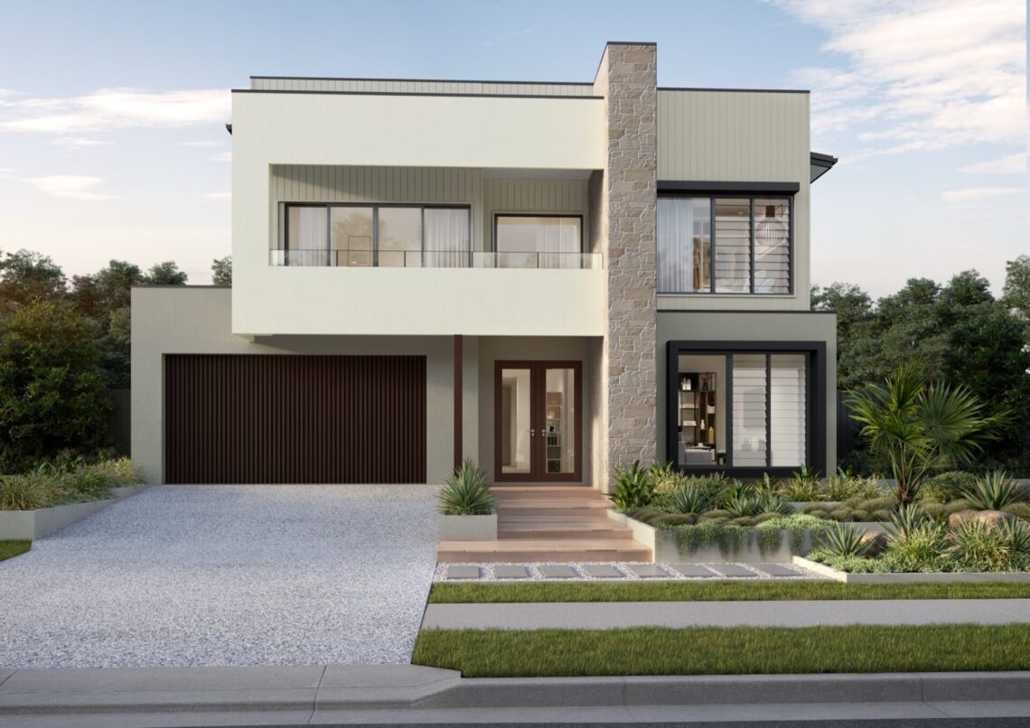 Sorrento 398 Maverick facade, Bold Living display home at Aura Estate Caloundra