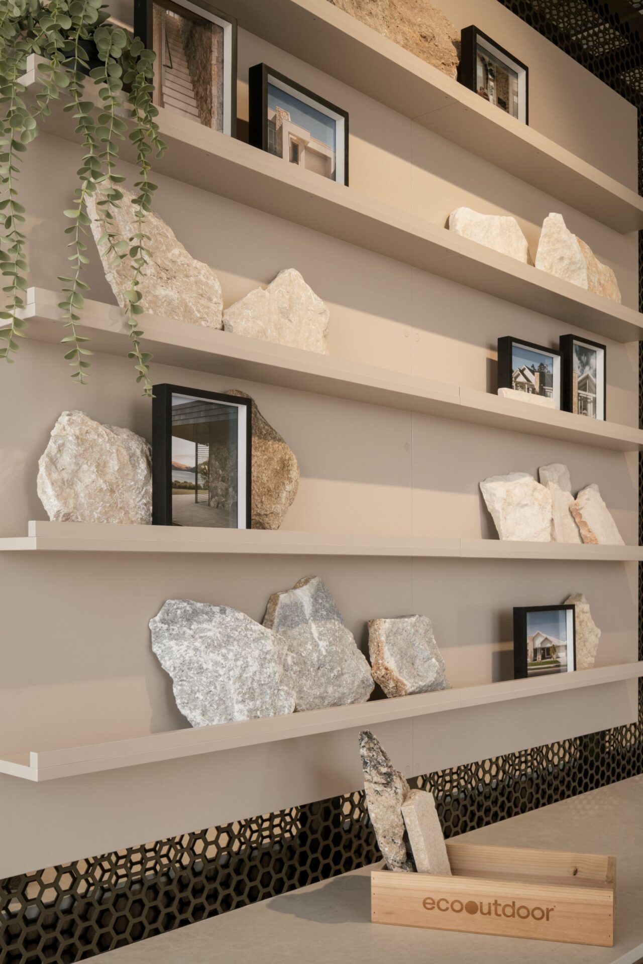 Stone samples on shelves
